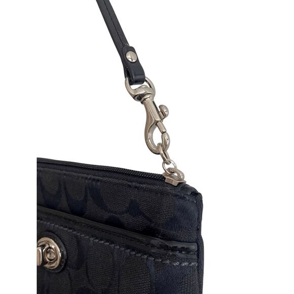 COACH Black Signature Turnlock Wristlet - Picture 3 of 8